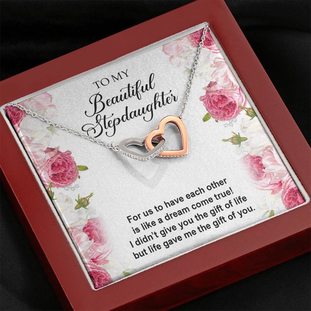 To My Stepdaughter Gifts, For Us To Have Each Other, Interlocking Heart Necklace For Women, Birthday Present Idea From Stepmom Stepdad