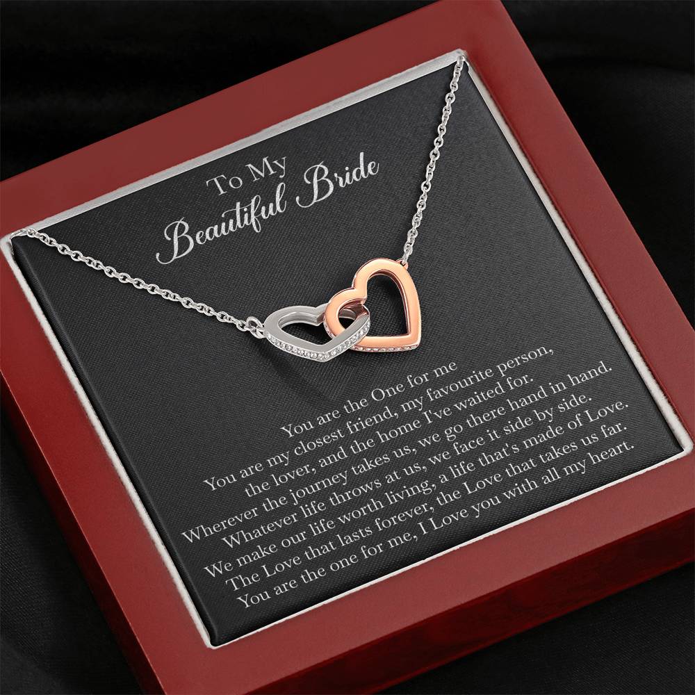 To My Bride Gifts, You Are The One For Me, Interlocking Heart Necklace For Women, Wedding Day Thank You Ideas From Groom