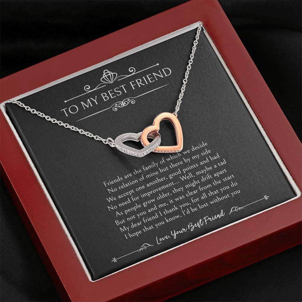 To My Friend Gifts, I'd Be Lost Without You, Interlocking Heart Necklace For Women, Birthday Present Idea From Bestie