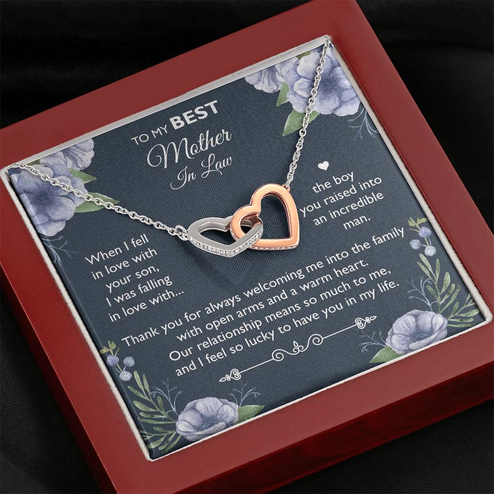 To My Mother-in-law Gifts, I Feel So Lucky, Interlocking Heart Necklace For Women, Birthday Mothers Day Present From Daughter-in-law Son-in-law