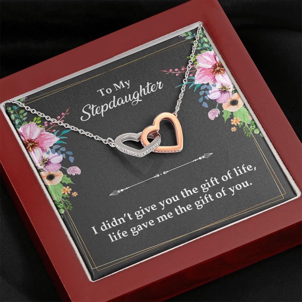 To My Stepdaughter Gifts, I Didn’t Give You The Gift Of Life, Interlocking Heart Necklace For Women, Birthday Present Idea From Stepmom Stepdad