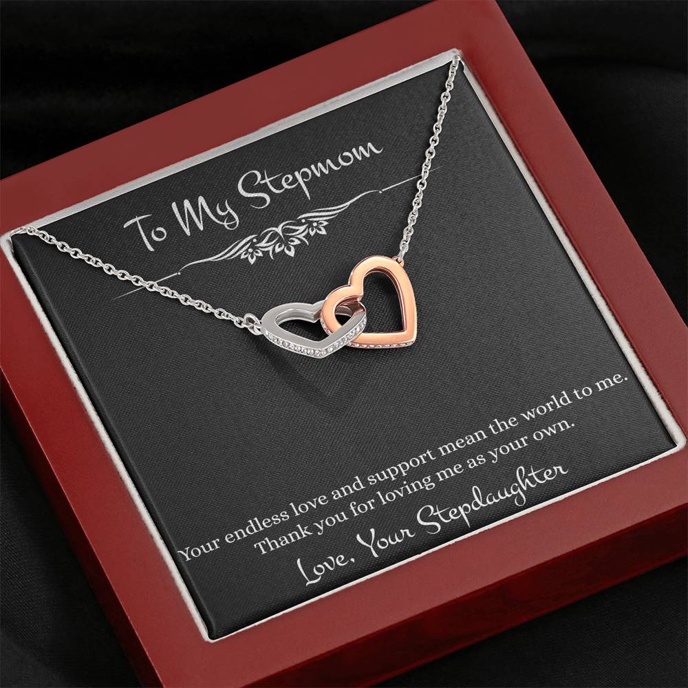 To My Stepmom Gifts, Your Endless Love And Support, Interlocking Heart Necklace For Women, Birthday Mothers Day Present From Stepdaughter