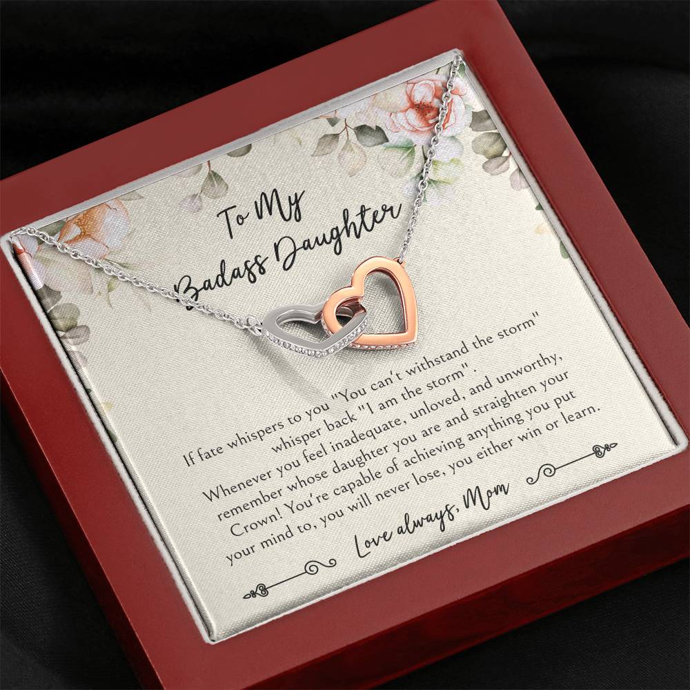To My Badass Daughter Gifts, When It's Too Hard To Look Back, Interlocking Heart Necklace For Women, Birthday Present Idea From Mom