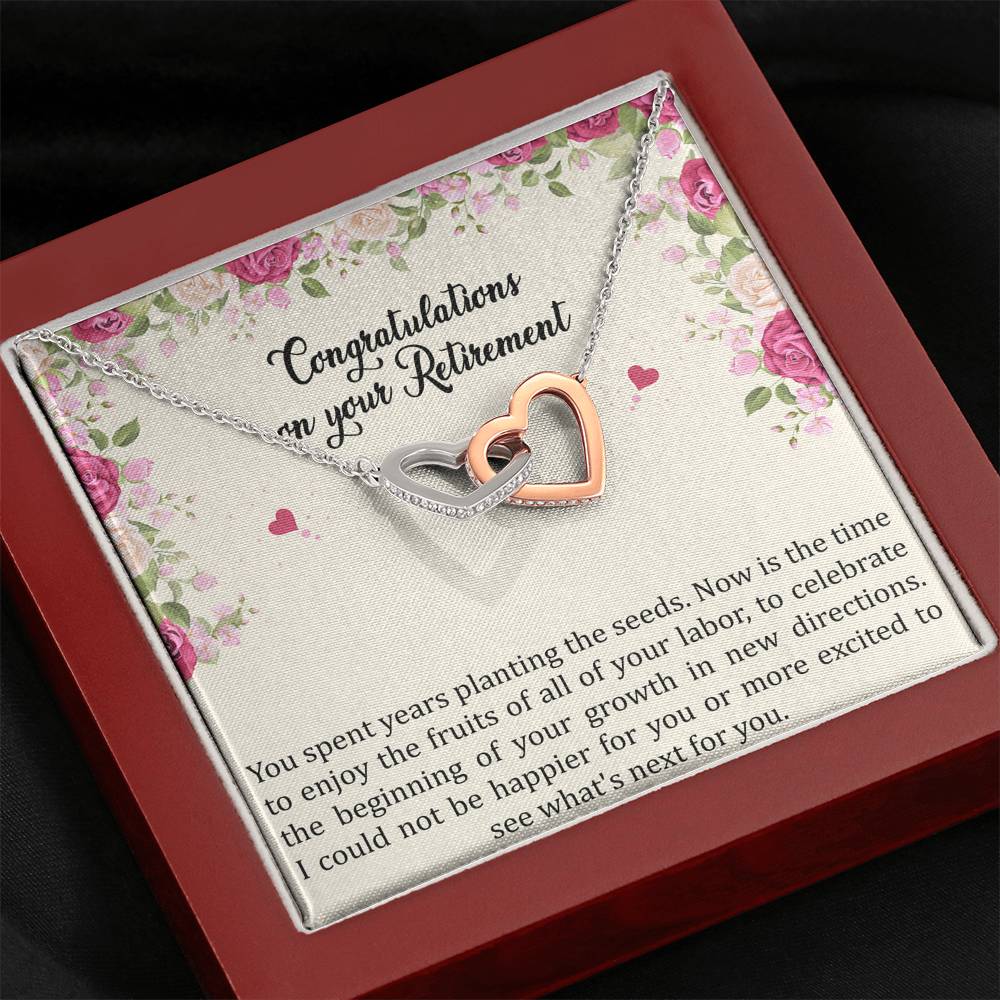 Retirement Gifts, Fruit of Your Labor, Happy Retirement Interlocking Heart Necklace For Women, Retirement Party Favor From Friends Coworkers