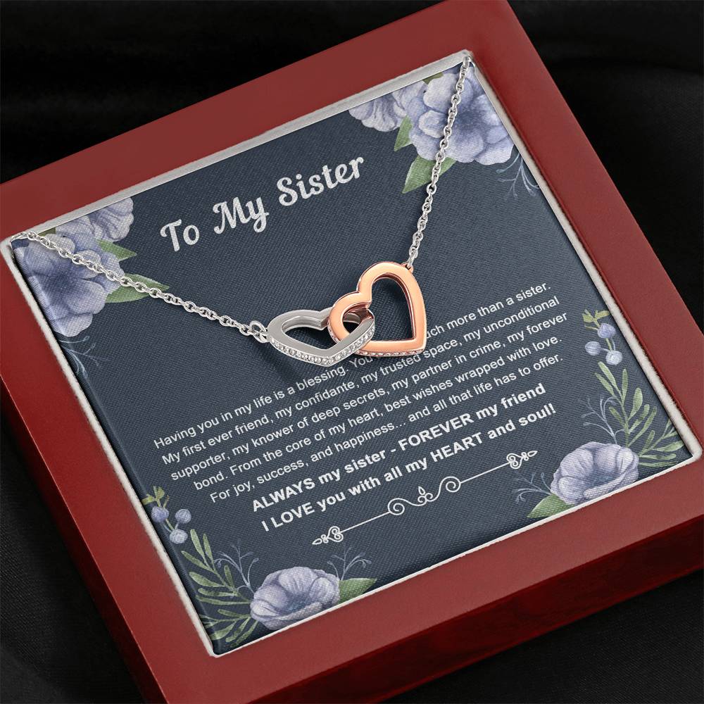To My Sister Gifts, Having You In My Life Is A Blessing, Interlocking Heart Necklace For Women, Birthday Present Idea From Sister