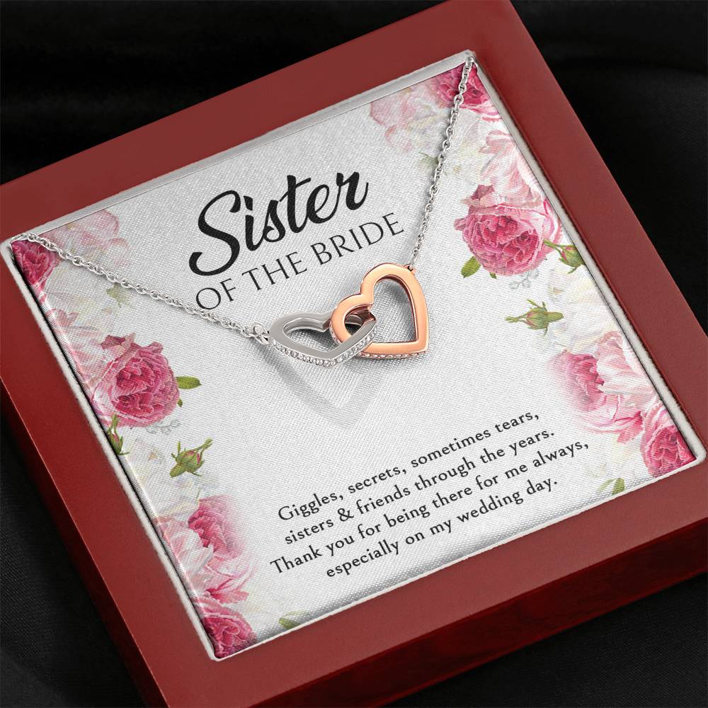 Sister of the Bride Gifts, Thanks For Being There, Interlocking Heart Necklace For Women, Wedding Day Thank You Ideas From Bride