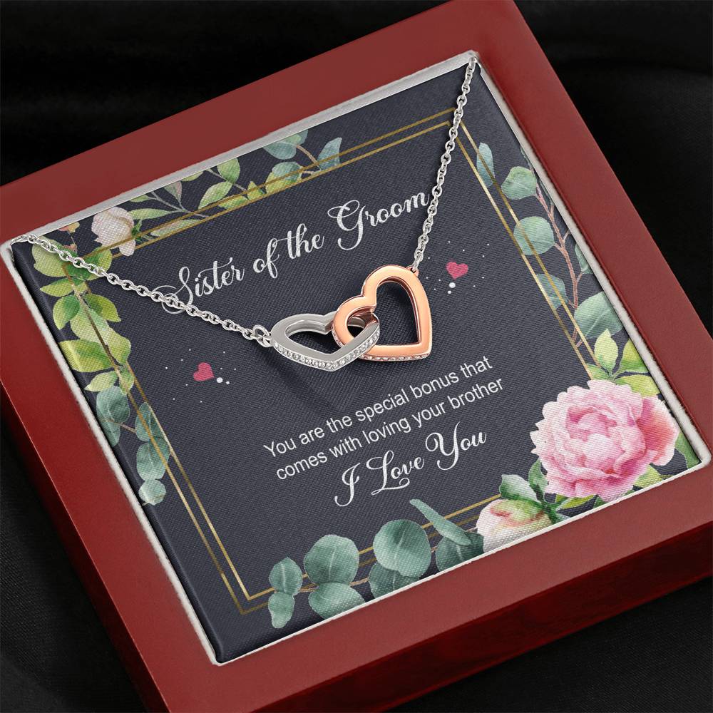 Sister of the Groom Gifts, You Are The Special Bonus, Interlocking Heart Necklace For Women, Wedding Day Thank You Ideas From Bride