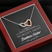 Load image into Gallery viewer, To My Badass Sister Gifts, World&#39;s Most Badass Sister, Interlocking Heart Necklace For Women, Birthday Present Idea From Sister
