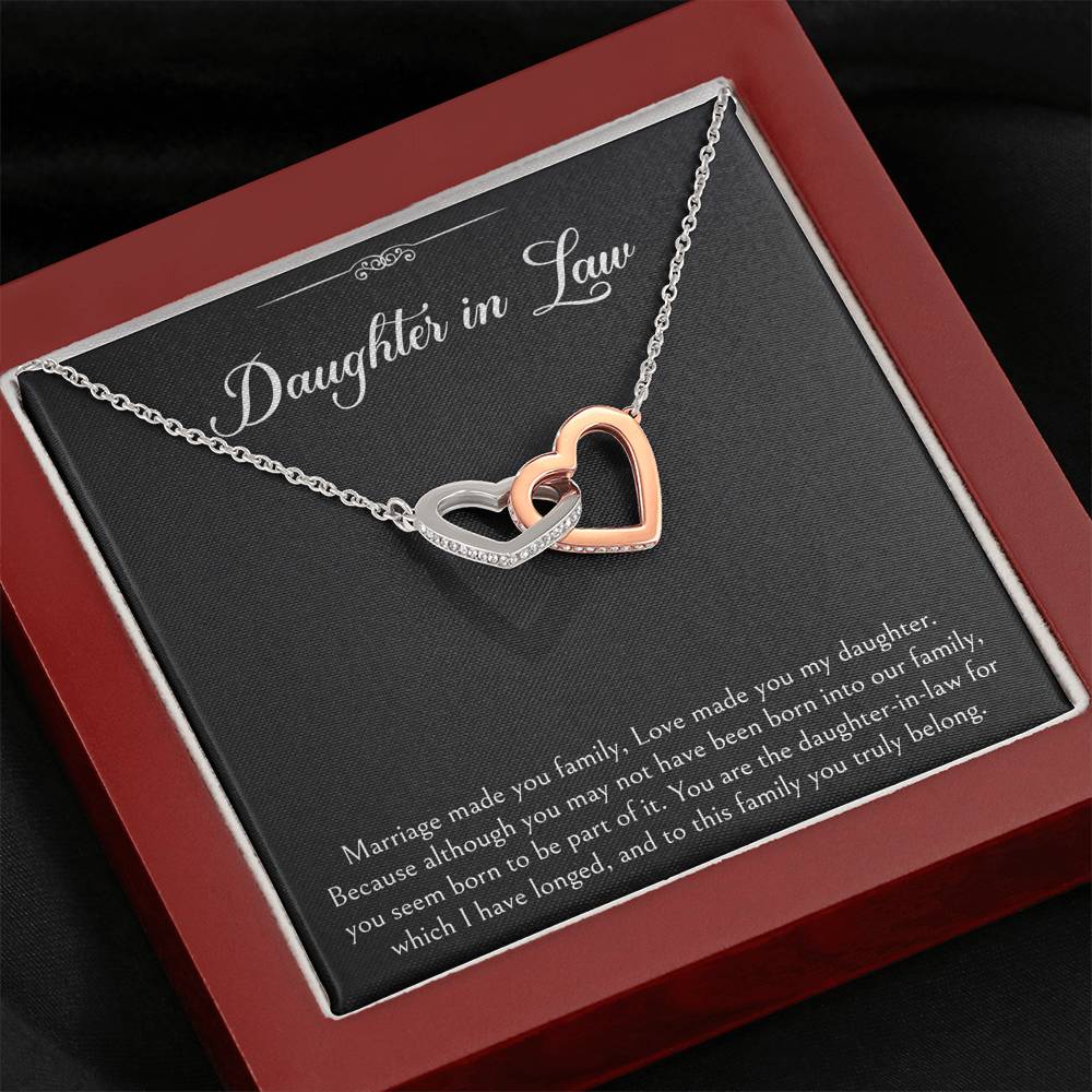 To My Daughter-in-law Gifts, Marriage Made You Family, Interlocking Heart Necklace For Women, Birthday Present Idea From Mother-in-law