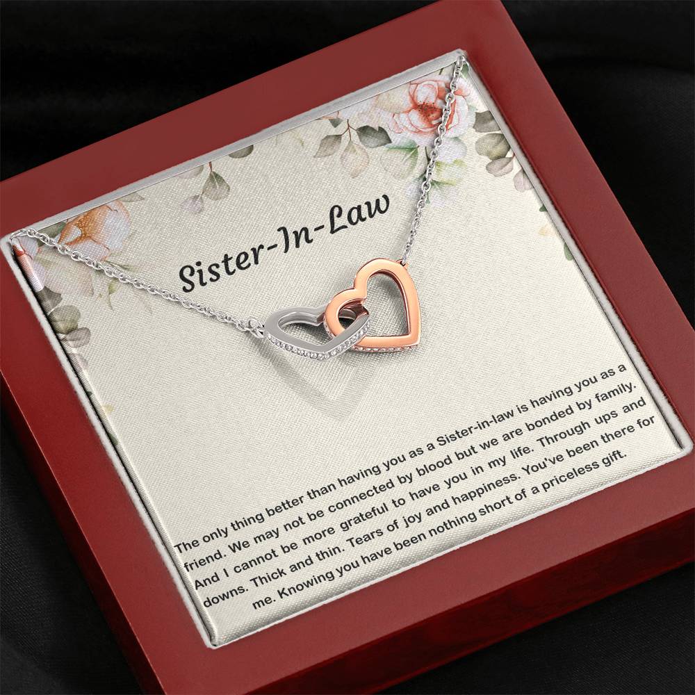To My Sister-in-law Gifts, Bonded By Family, Interlocking Heart Necklace For Women, Birthday Present Idea From Sister