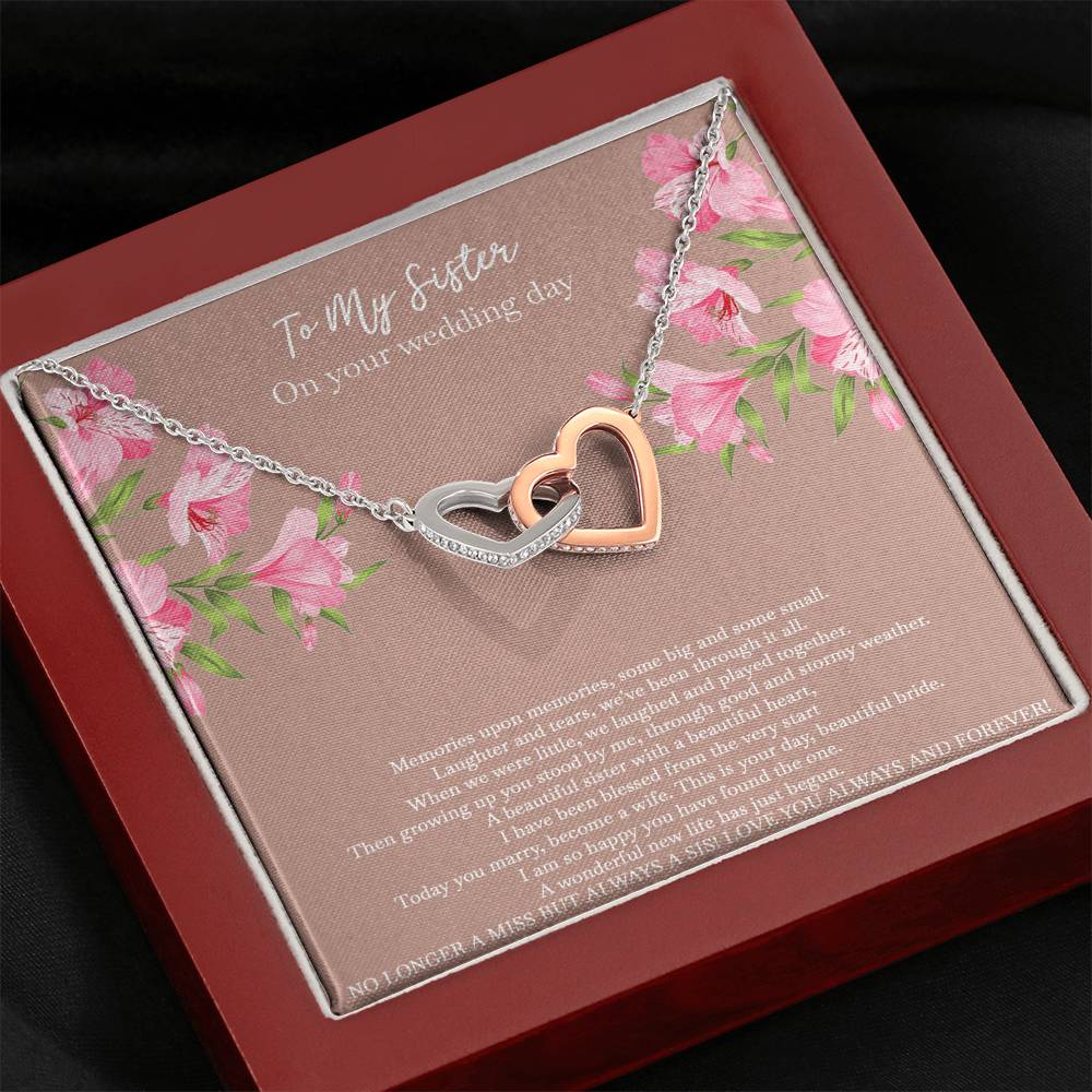 Bride Gifts, No Longer A Miss But Always A Sis, Interlocking Heart Necklace For Women, Wedding Day Thank You Ideas From Sister