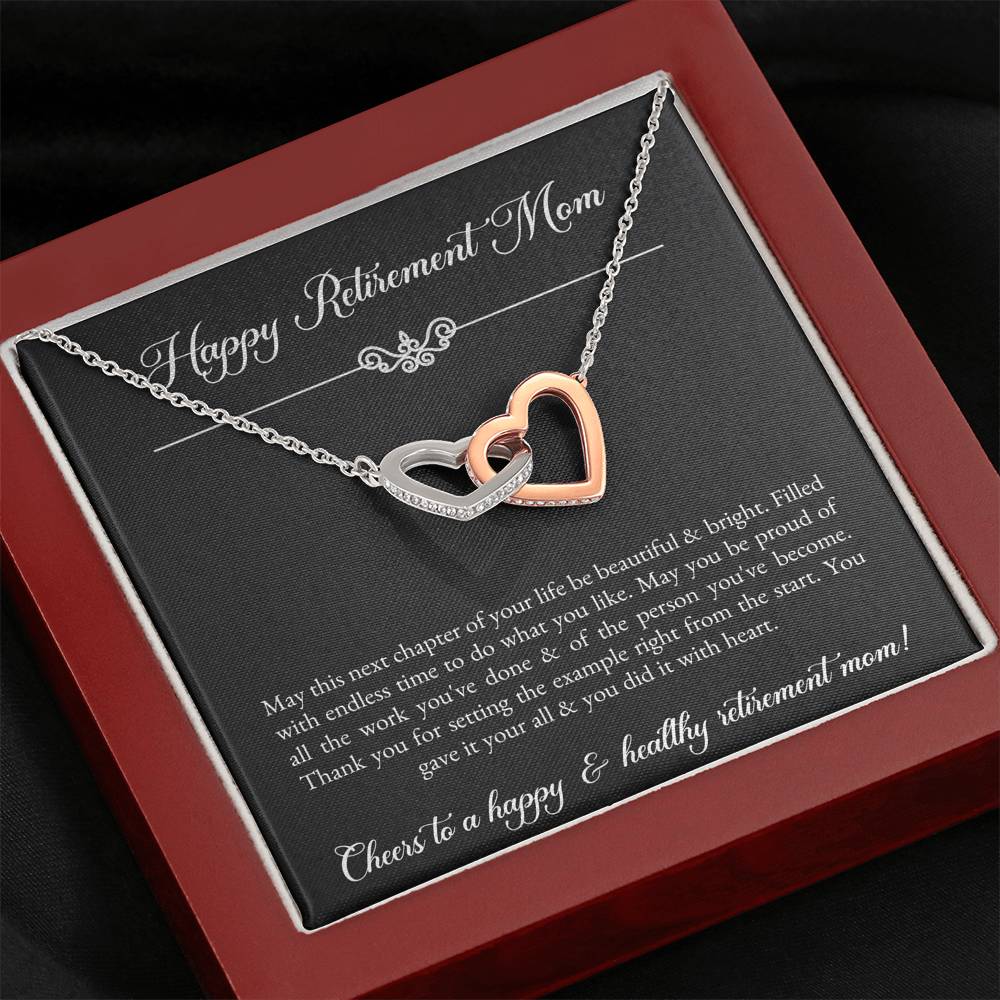 Mom Retirement Gifts, Next Chapter, Happy Retirement Interlocking Heart Necklace For Women, Retirement Party Favor From Daughter Son