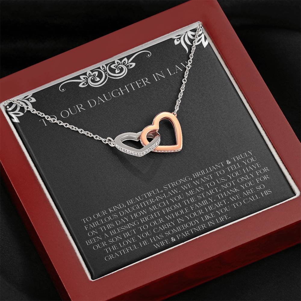 To My Daughter in Law Gifts, Thank You For The Love, Interlocking Heart Necklace For Women, Birthday Present Idea From Mother-in-law