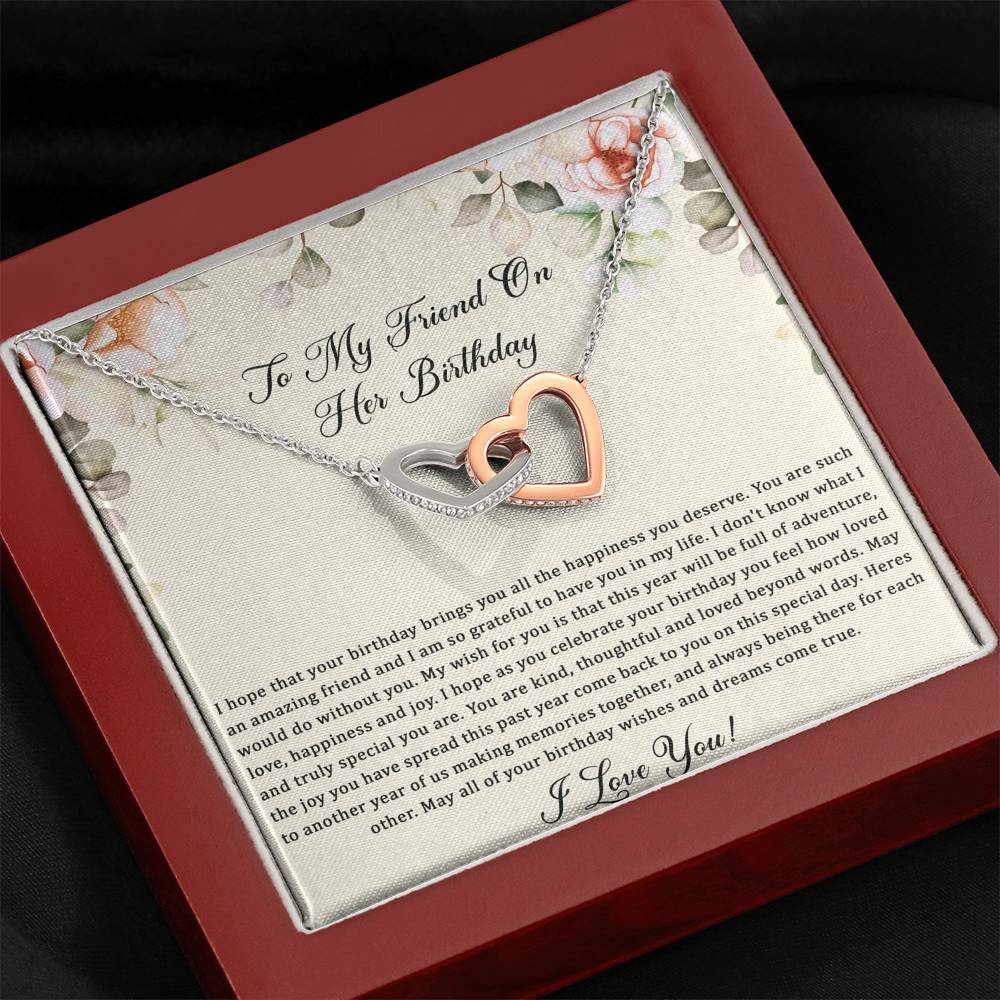 Birthday Gifts For Women, May Your Wishes Come True, Interlocking Heart Necklace, Happy Birthday Message Card Jewelry For Friend