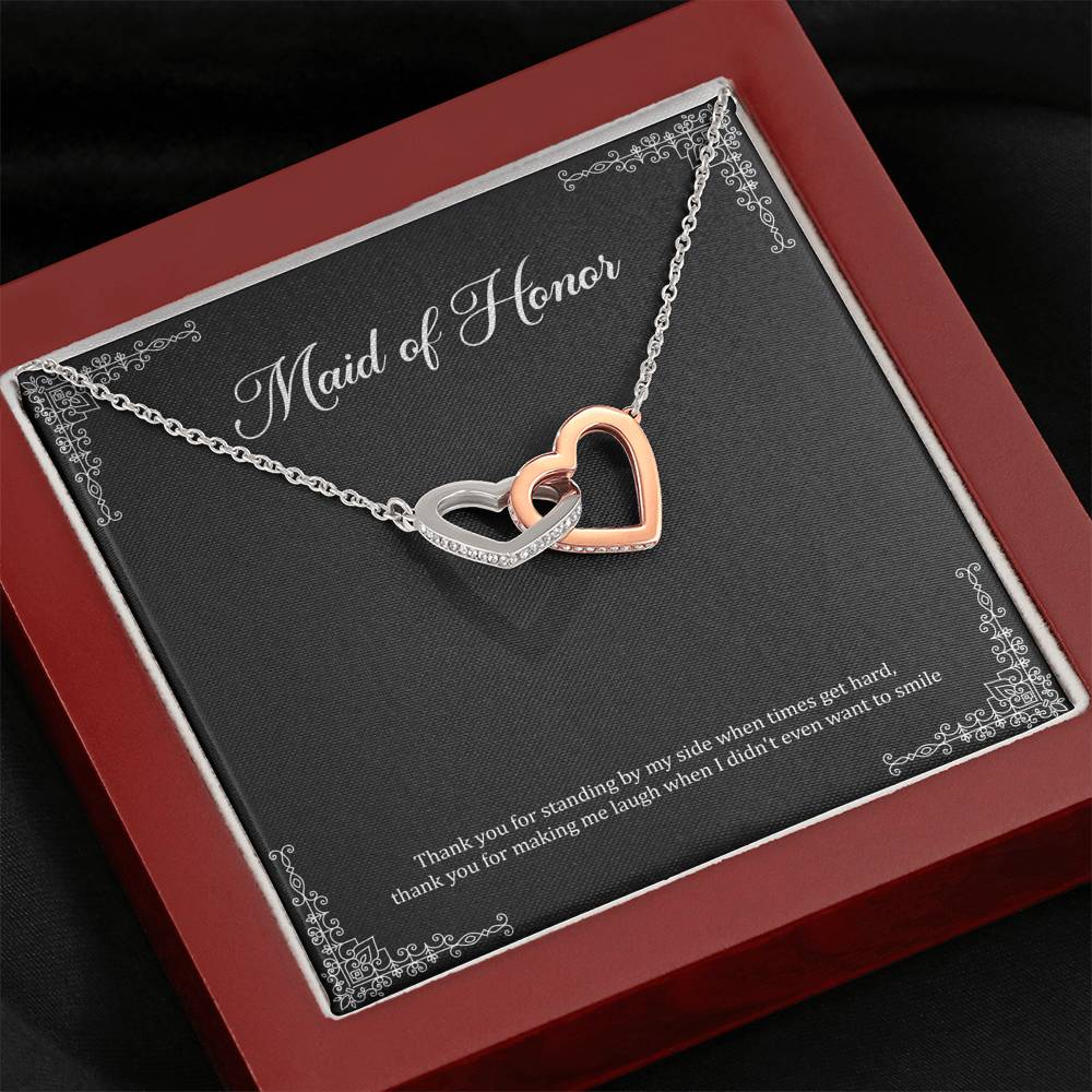 To My Maid of Honor Gifts, Thank You for Standing By My Side, Interlocking Heart Necklace For Women, Wedding Day Thank You Ideas From Bride