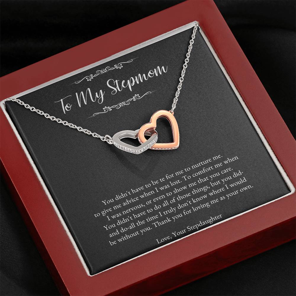To My Stepmom Gifts, Thank You For Loving Me, Interlocking Heart Necklace For Women, Birthday Mothers Day Present From Stepdaughter