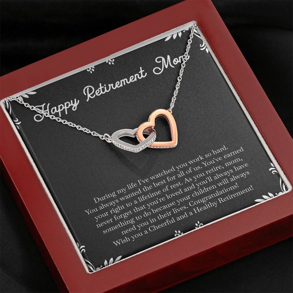 Mom Retirement Gifts, Never Forget, Happy Retirement Interlocking Heart Necklace For Women, Retirement Party Favor From Daughter Son