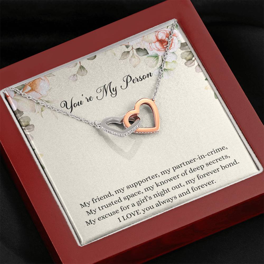 To My Best Friend Gifts, You're My Person, Interlocking Heart Necklace For Women, Birthday Present Idea From Bestie