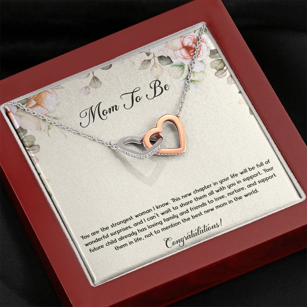 Gift for Expecting Mom, You Are The Strongest Woman I Know, Mom to Be Interlocking Heart Necklace For Women, Pregnancy Gift For New Mother