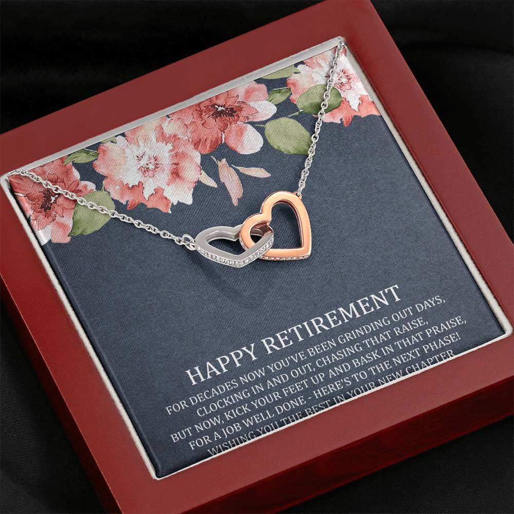 Retirement Gifts, Job Well Done, Happy Retirement Interlocking Heart Necklace For Women, Retirement Party Favor From Friends Coworkers