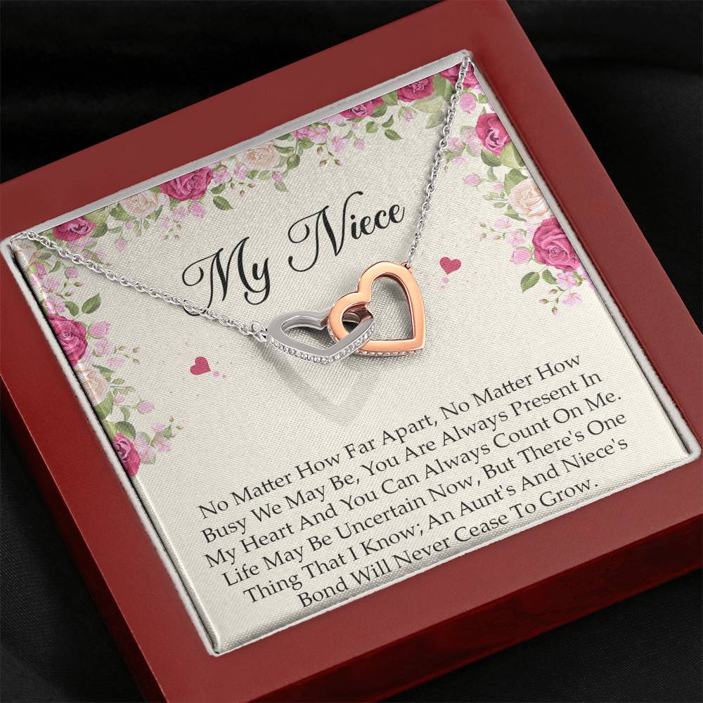 To My Niece  Gifts, No Matter How Far Apart, Interlocking Heart Necklace For Women, Birthday Present Idea From Aunt Uncle