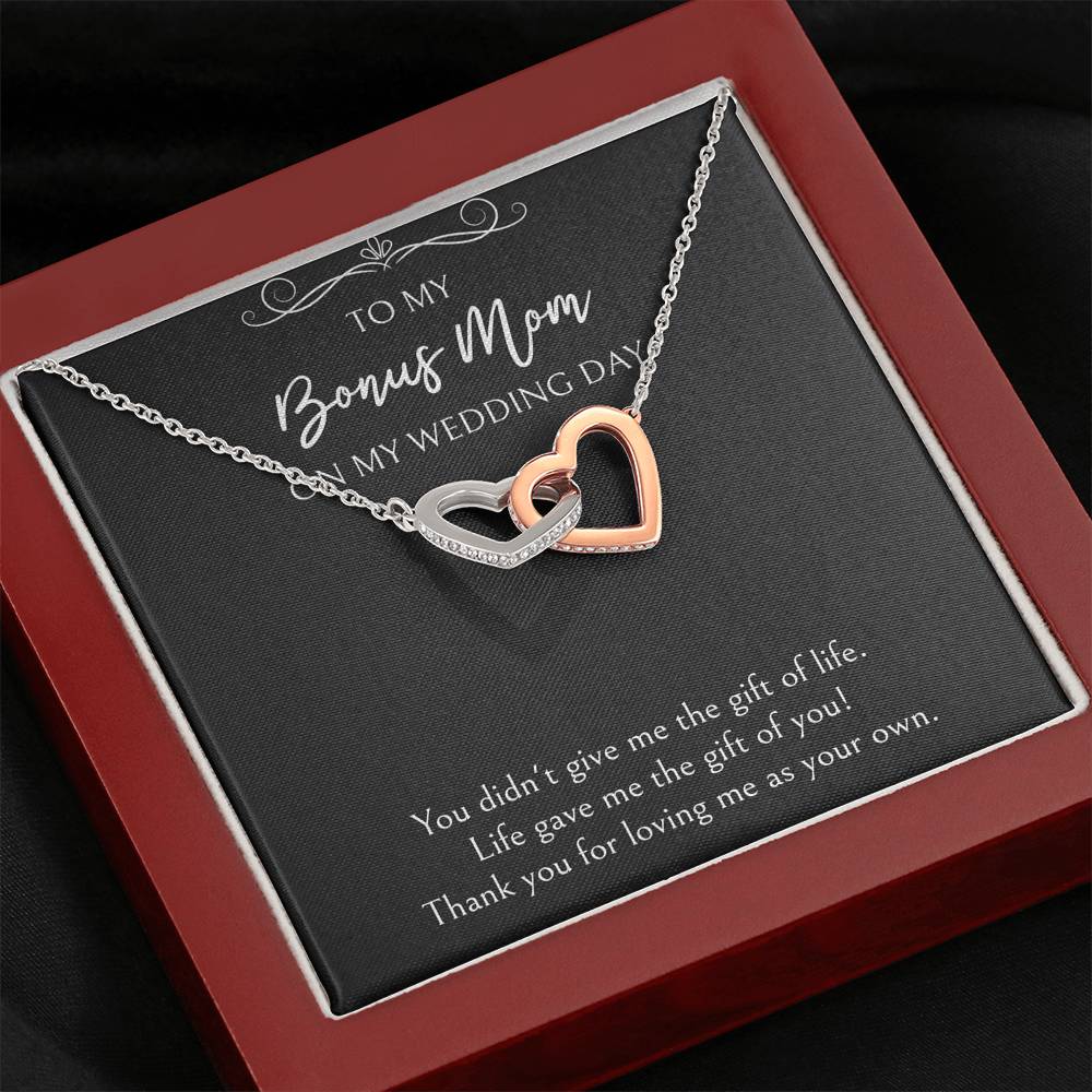 To My Bonus Mom Gifts, Thank You For Loving Me, Interlocking Heart Necklace For Women, Wedding Day Thank You Ideas From Bride