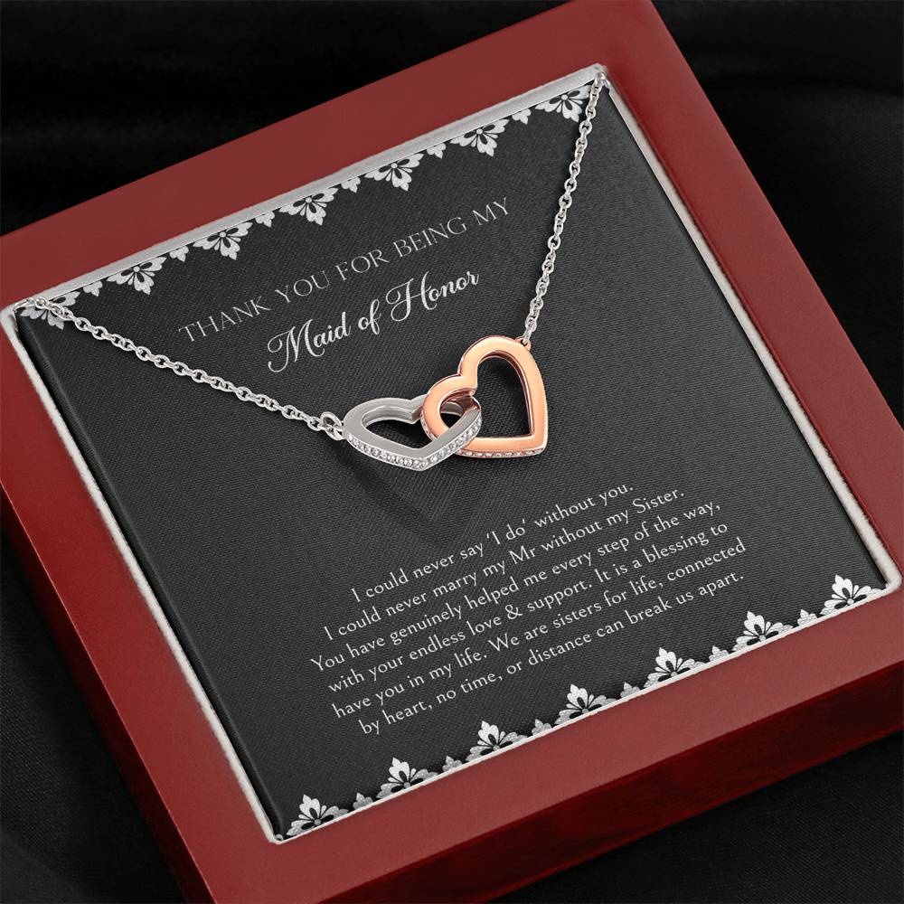 To My Maid of Honor Gifts, We Are Sisters for Life, Interlocking Heart Necklace For Women, Wedding Day Thank You Ideas From Bride