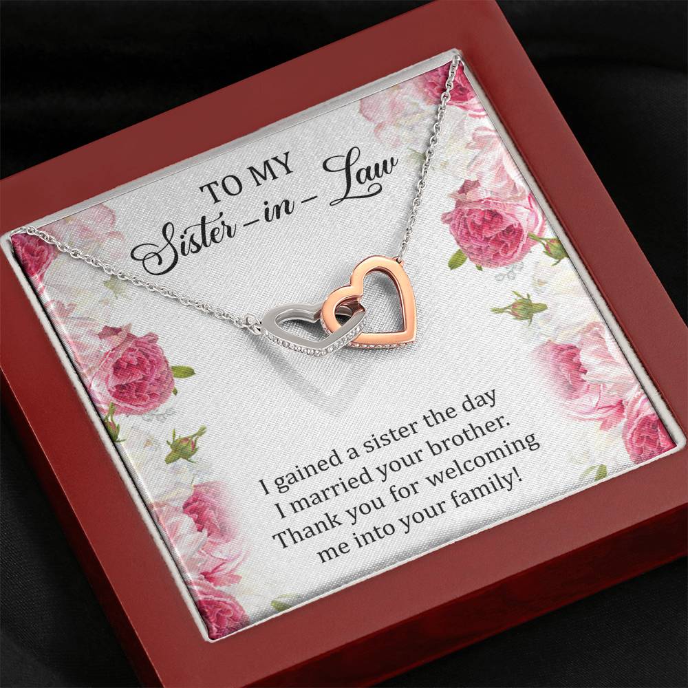 To My Sister-in-law Gifts, I Gained A Sister, Interlocking Heart Necklace For Women, Birthday Present Idea From Sister