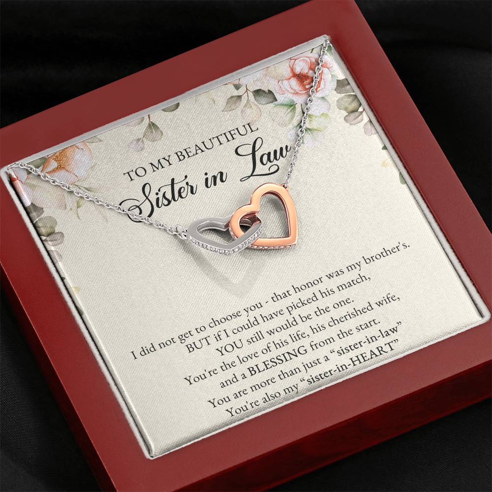 To My Sister-in-law Gifts, I Did Not Choose You, Interlocking Heart Necklace For Women, Birthday Present Idea From Sister