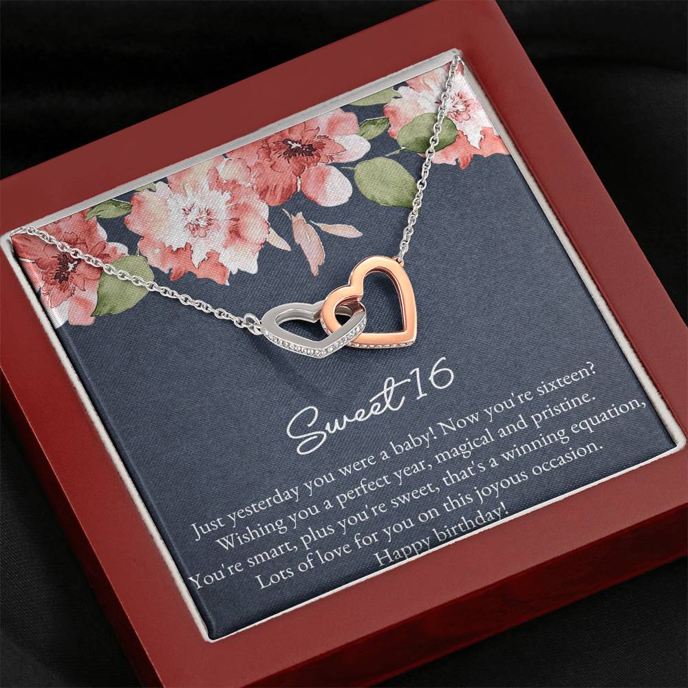 Daughter Interlocking Heart Necklace - Yesterday You Were A Baby | Sweet 16 Birthday Gift