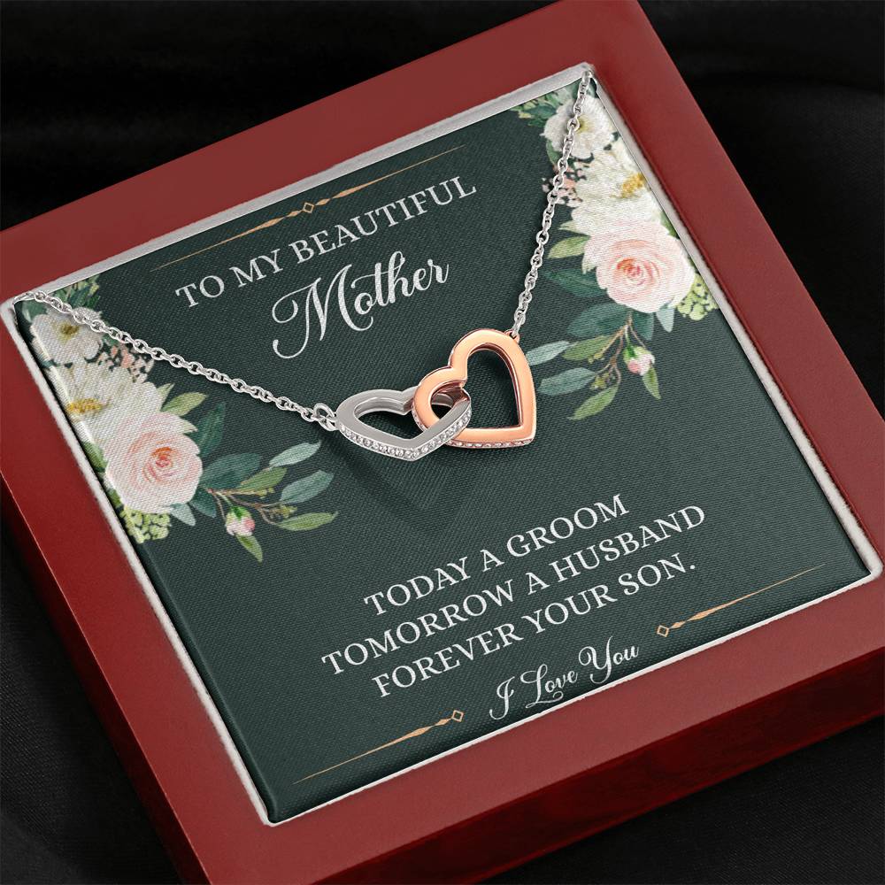 Mom of the Groom Gifts, Forever Your Son, Interlocking Heart Necklace For Women, Wedding Day Thank You Ideas From Groom