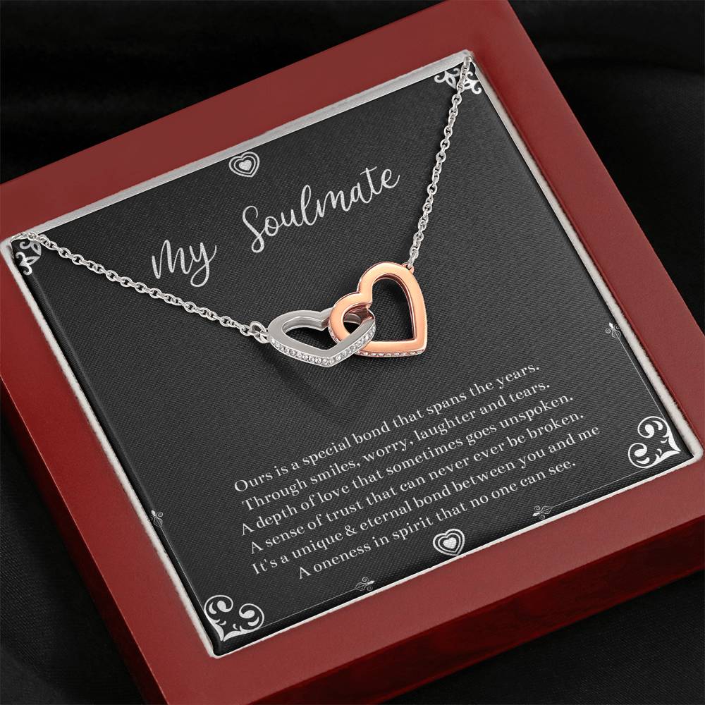 To My Soulmate, Our Special Bond Spans The Years, Interlocking Heart Necklace For Girlfriend, Anniversary Birthday Valentines Day Gifts From Boyfriend