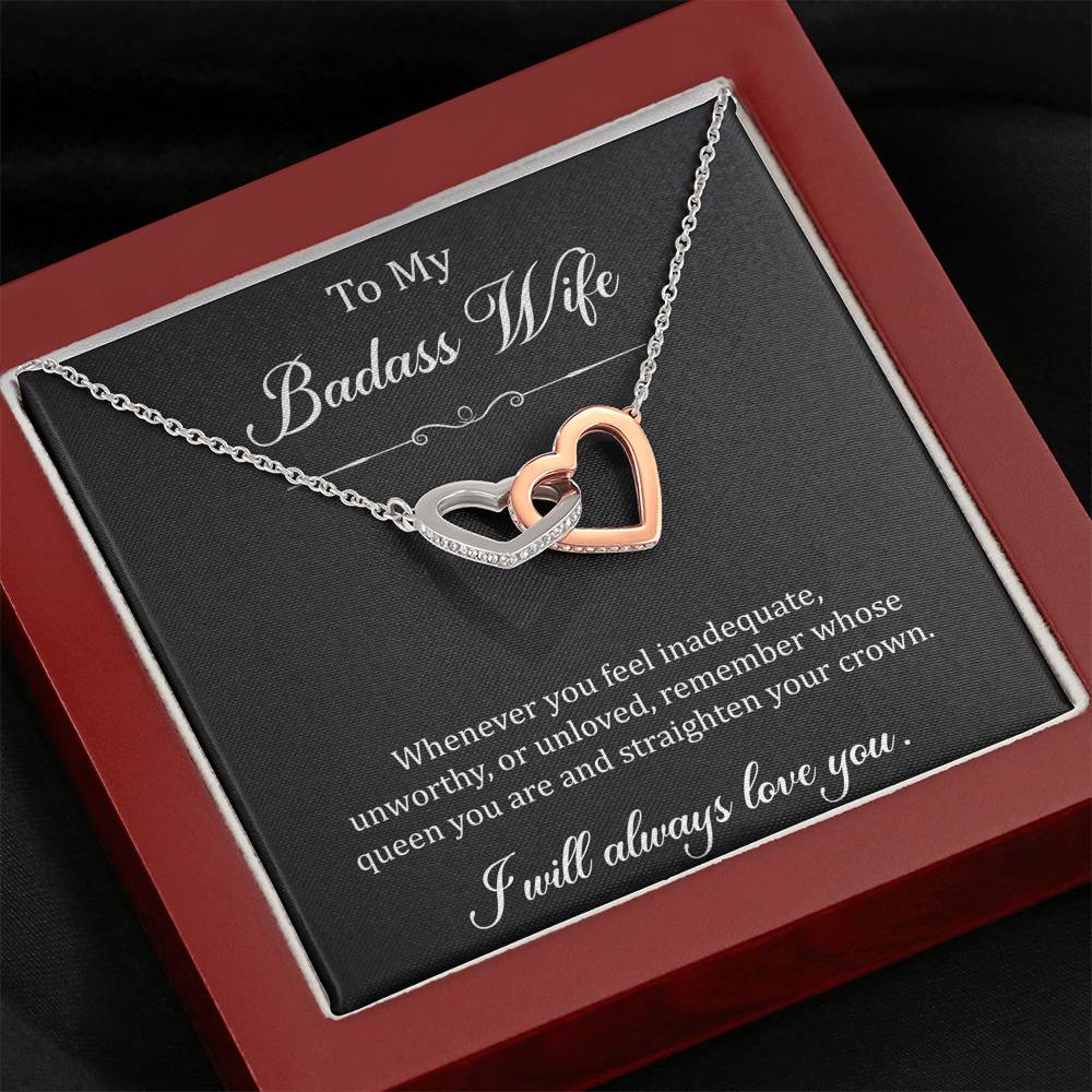 To My Badass Wife, Whenever You Feel Inadequate, Interlocking Heart Necklace For Women, Anniversary Birthday Gifts From Husband