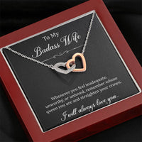 Load image into Gallery viewer, To My Badass Wife, Whenever You Feel Inadequate, Interlocking Heart Necklace For Women, Anniversary Birthday Gifts From Husband
