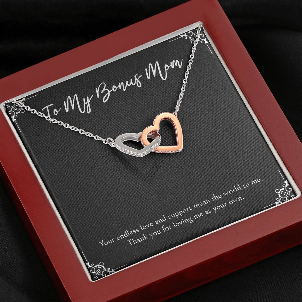 To My Bonus Mom Gifts, Endless Love And Support, Interlocking Heart Necklace For Women, Birthday Mothers Day Present From Bonus Daughter