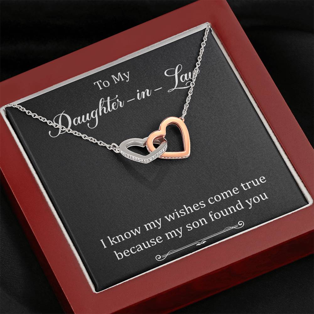 To My Daughter-in-law Gifts, I Know My Wishes Come True, Interlocking Heart Necklace For Women, Birthday Present Idea From Mother-in-law