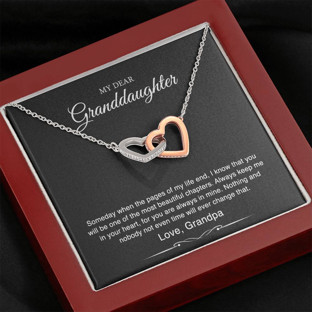 To My Granddaughter Gifts From Grandpa, Someday When The Pages Of My Life End, Interlocking Heart Necklace For Women, Birthday Present Idea From Grandfather