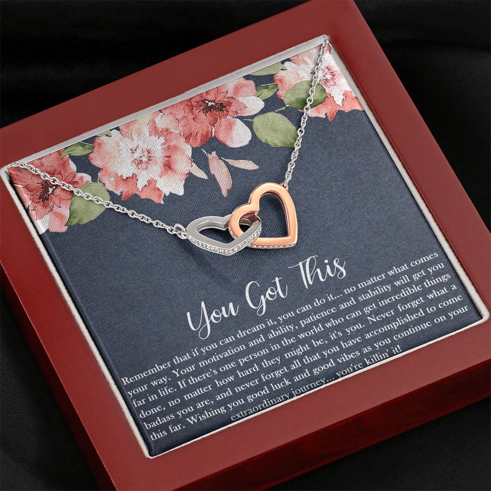 Encouragement Gifts, You Got This, Motivational Interlocking Heart Necklace For Women, Sympathy Inspiration Friendship Present