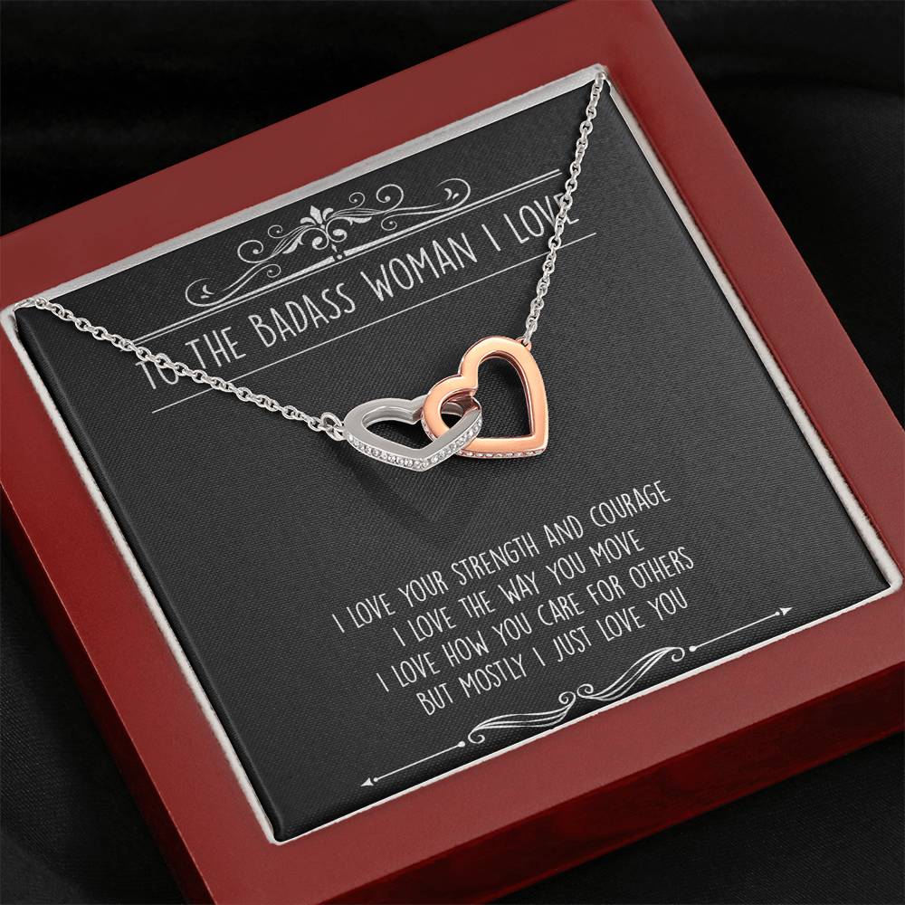 To My Badass Wife, I Just Love You, Interlocking Heart Necklace For Women, Anniversary Birthday Valentines Day Gifts From Husband