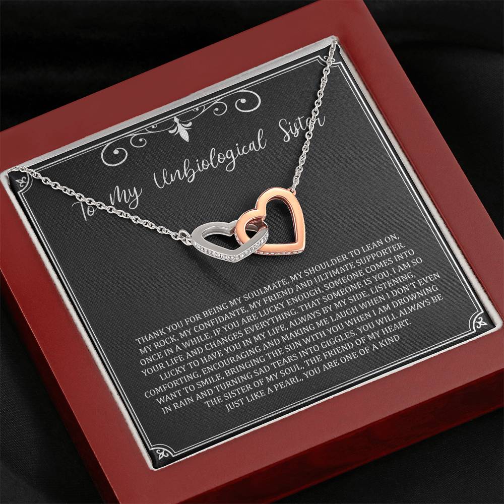 To My Unbiological Sister Gifts, My Soulmate, Interlocking Heart Necklace For Women, Birthday Present Idea From Sister-in-law