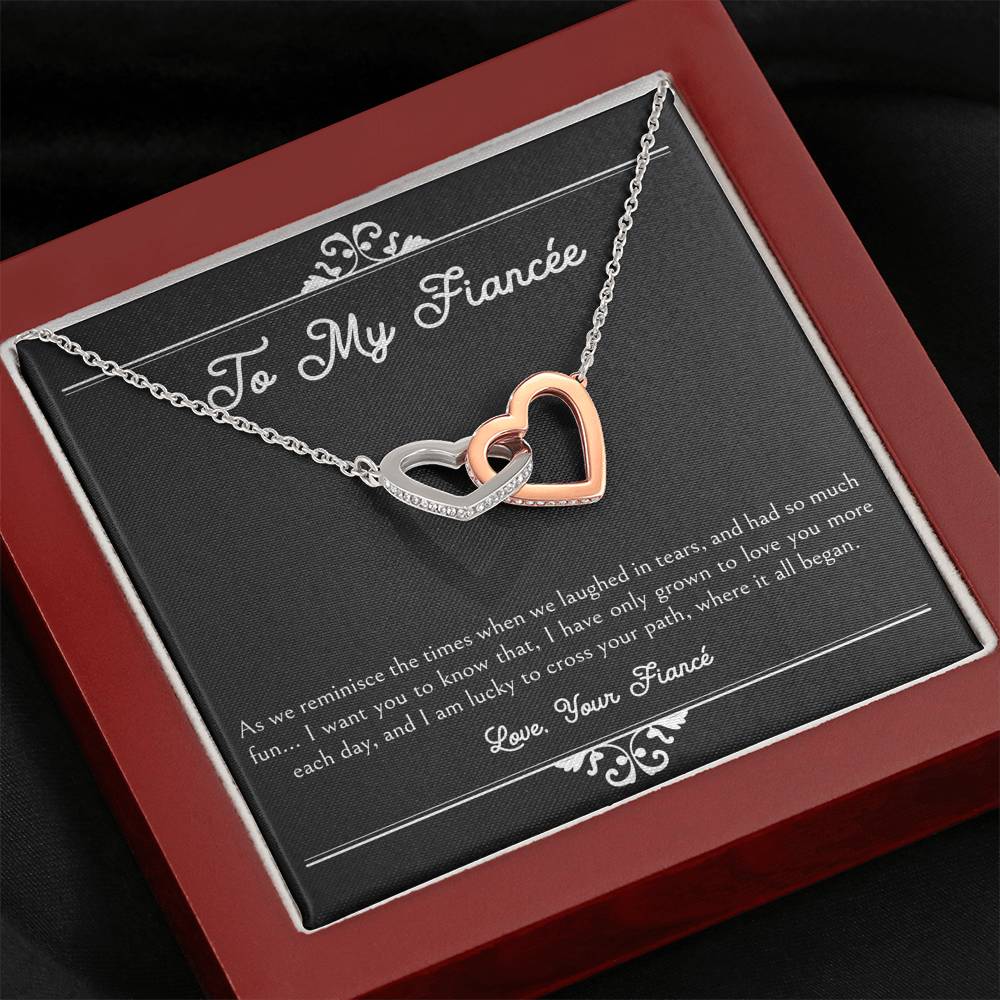 To My Fiancée, I Am Lucky To Cross Your Path, Interlocking Heart Necklace For Women, Anniversary Birthday Valentines Day Gifts From Fiancé