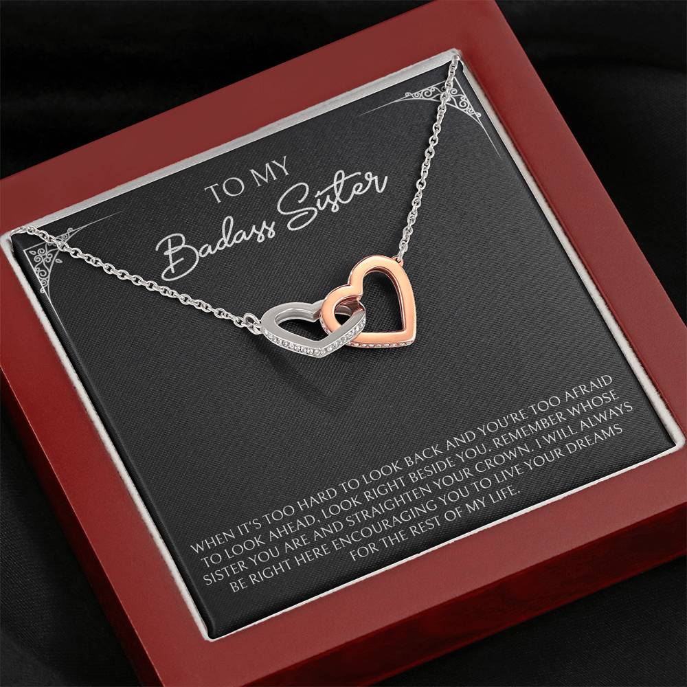 To My Badass Sister Gifts, When It's Too Hard To Look Back, Interlocking Heart Necklace For Women, Birthday Present Ideas From Sister Brother