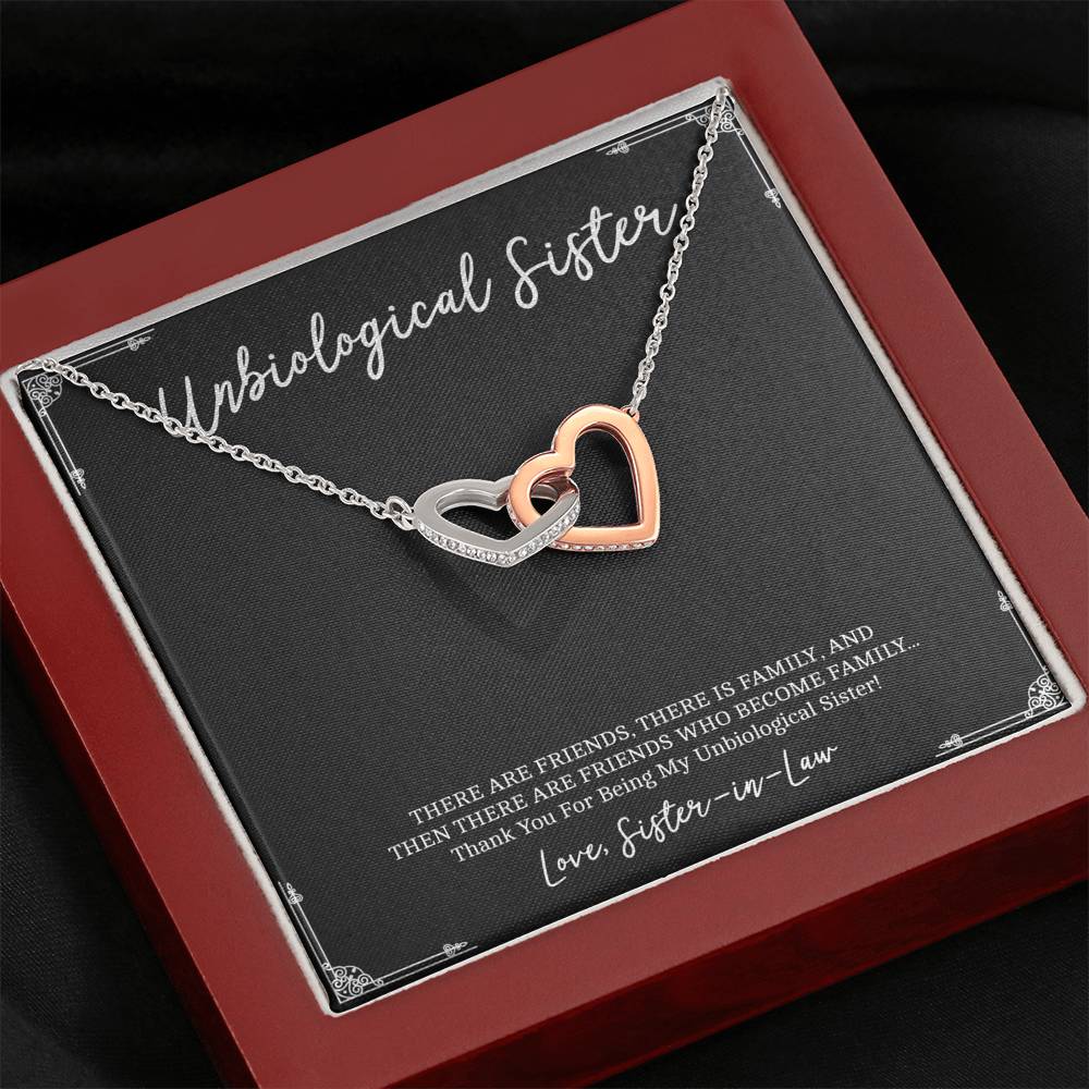 To My Unbiological Sister Gifts, Friends Who Become Family, Interlocking Heart Necklace For Women, Birthday Present Idea From Sister-in-law
