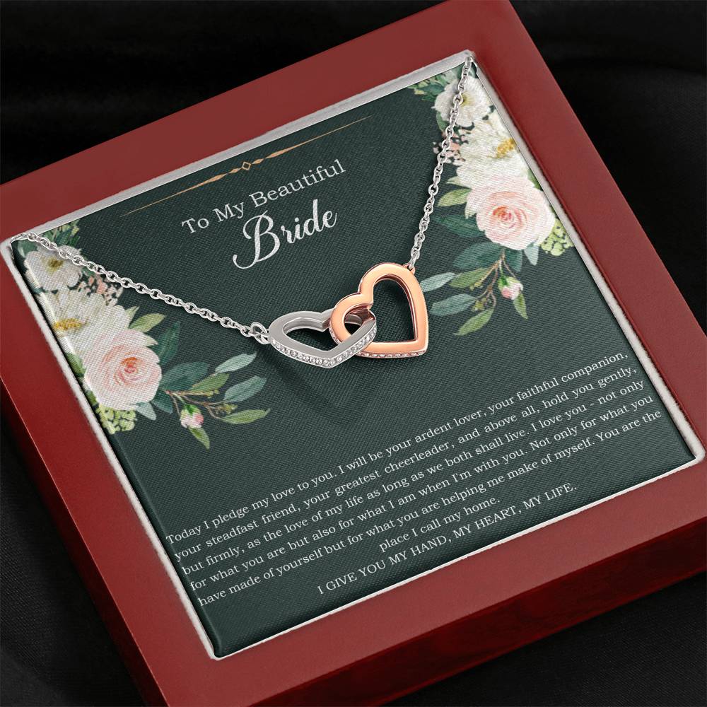 To My Bride Gifts, Today I Pledge My Love To You, Interlocking Heart Necklace For Women, Wedding Day Thank You Ideas From Groom