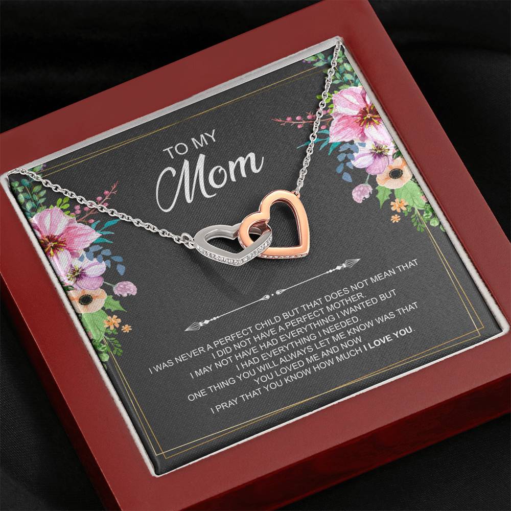 To My Mom Gifts, I Was Never A Perfect Child, Interlocking Heart Necklace For Women, Birthday Mothers Day Present From Son Daughter