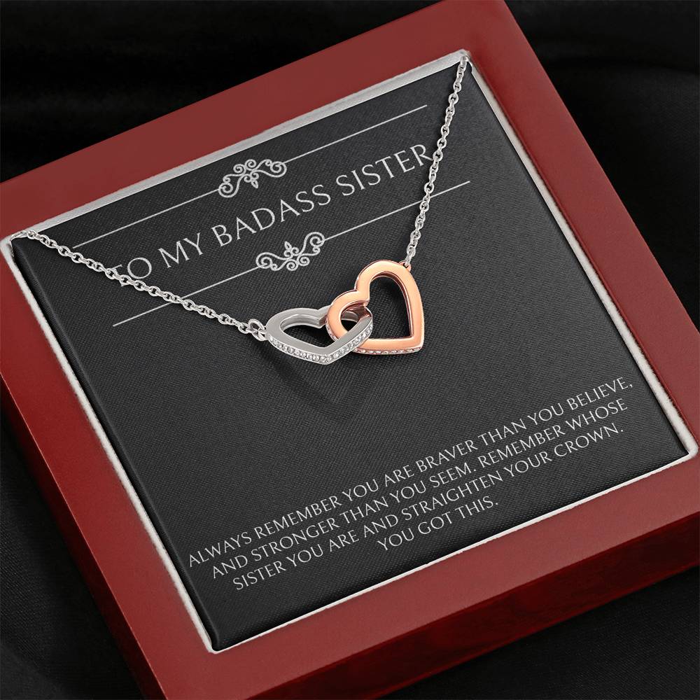 To My Badass Sister Gifts, You Got This, Interlocking Heart Necklace For Women, Birthday Present Ideas From Sister Brother