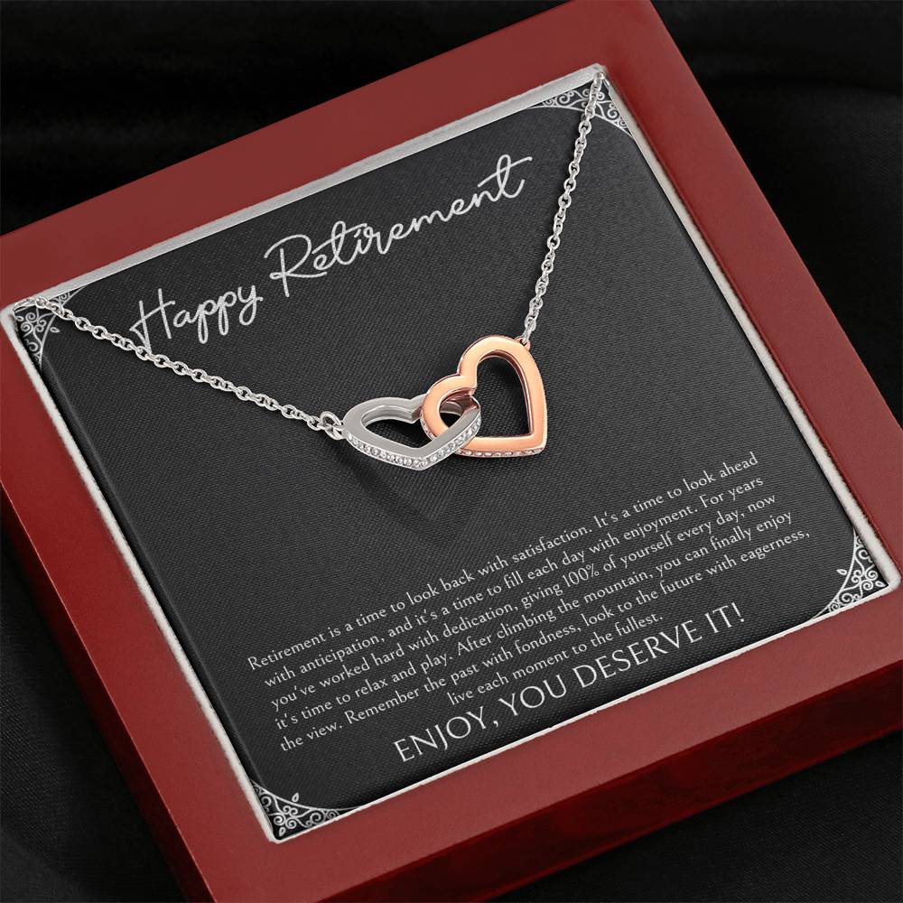 Retirement Gifts, Time To Relax, Happy Retirement Interlocking Heart Necklace For Women, Retirement Party Favor From Friends Coworkers
