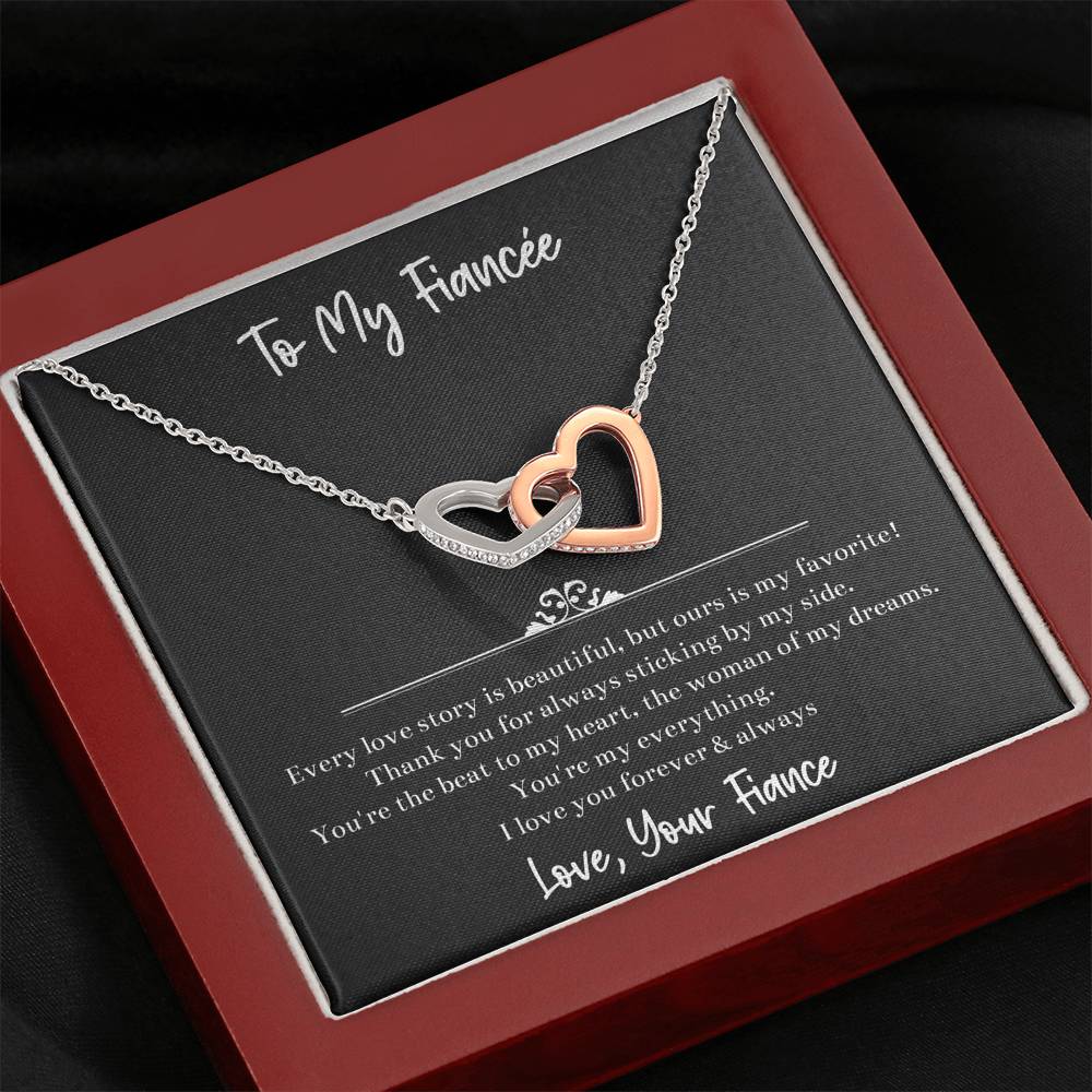 To My Fiancée, The Woman Of My Dreams, Interlocking Heart Necklace For Women, Anniversary Birthday Valentines Day Gifts From Fiancé