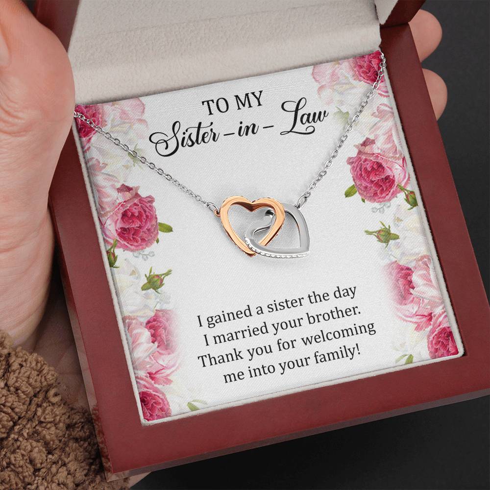 To My Sister-in-law Gifts, I Gained A Sister, Interlocking Heart Necklace For Women, Birthday Present Idea From Sister