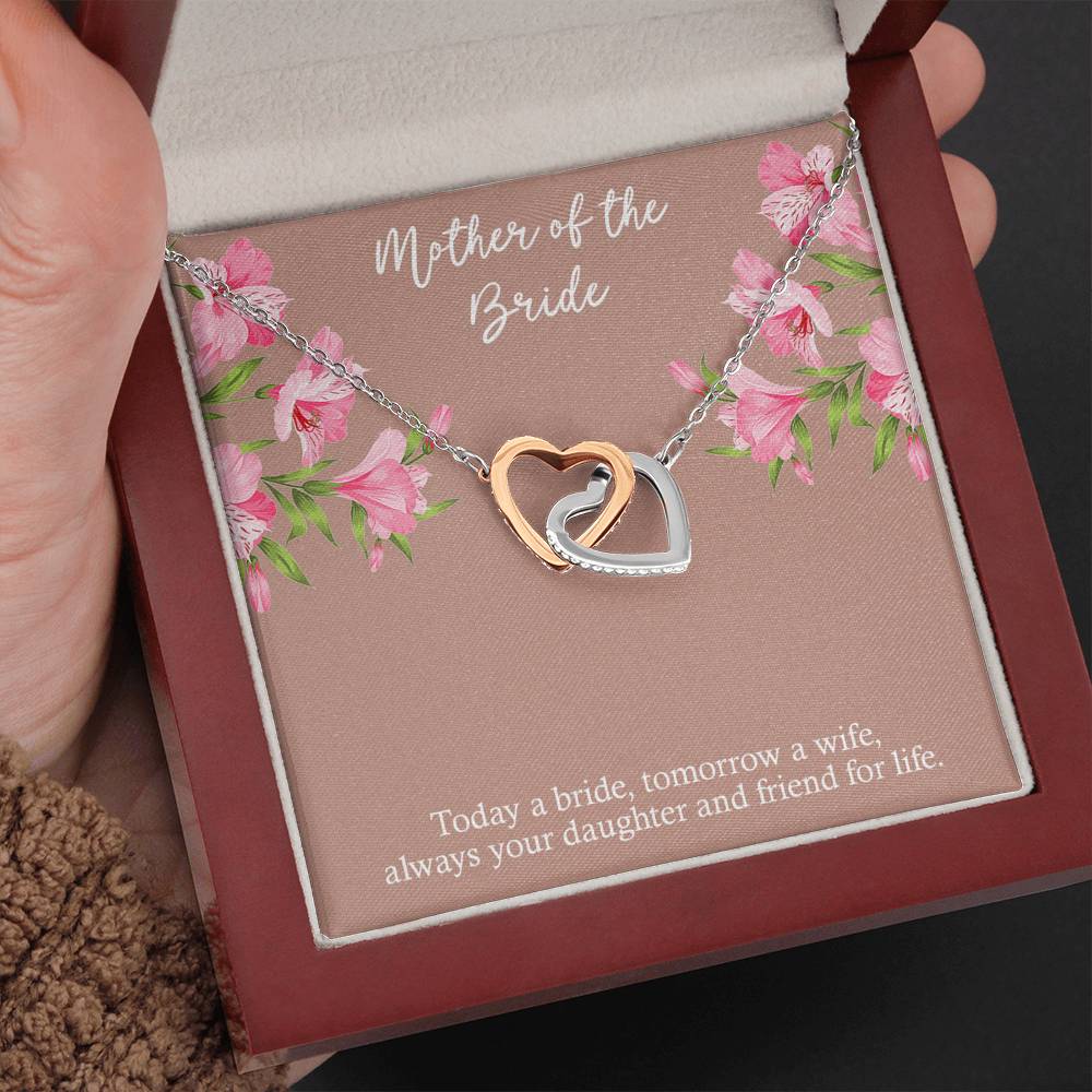 To My Mom of the Bride Gifts, Always Your Daughter, Interlocking Heart Necklace For Women, Wedding Day Thank You Ideas From Bride